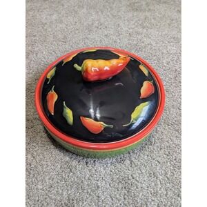 Clay Art Fiesta Hand Painted Chili Pepper Tortilla Warmer Ceramic StoneLite